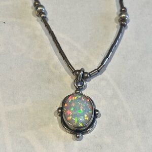 Sterling silver chain with opal pendant